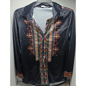 Women's MISSLOOK Black Multi-color Button Down Shirt XL